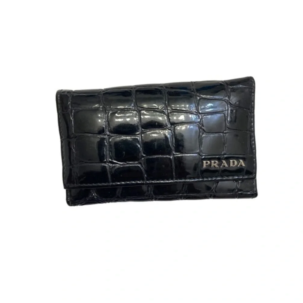 Prada black crocodile embossed key holder rare